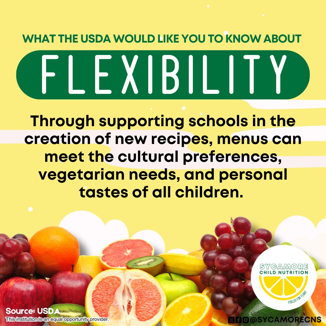 Sycamore Child Nutrition (@sycamorecns) on Twitter photo Flexibility in school meal standards means schools can meet diverse needs while staying nutritious—because every child deserves a meal they love! 📷📷
<a href="/SycamoreSchools/">Sycamore Schools</a> #WeAreAviators #SycamoreOH #SycamoreOhio #Sycamore #OHschools #HamiltonCounty Flexibility in school meal standards means schools can meet diverse needs while staying nutritious—because every child deserves a meal they love! 📷📷
<a href="/SycamoreSchools/">Sycamore Schools</a> #WeAreAviators #SycamoreOH #SycamoreOhio #Sycamore #OHschools #HamiltonCounty