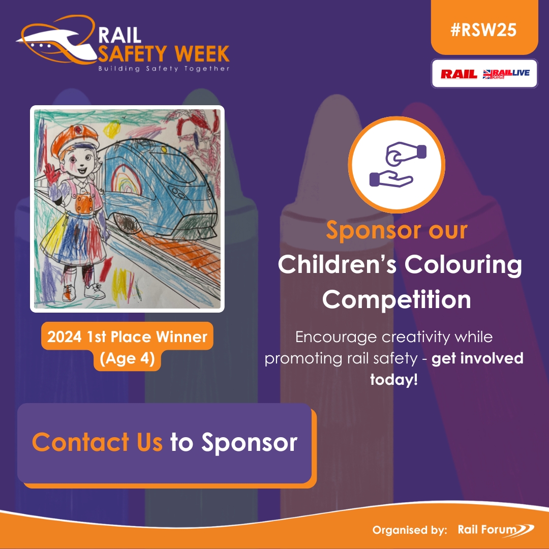 RailSafetyWeek's tweet image. 🚆🎨 Sponsor Our Children’s Colouring Competition!

Help inspire young minds and promote rail safety! 🖍️✨ Prizes awarded for the best entries.

🔗 railsafetyweek.org/contact/

#RSW25 #BuildingSafetyTogether #ColouringCompetition #GetInvolved