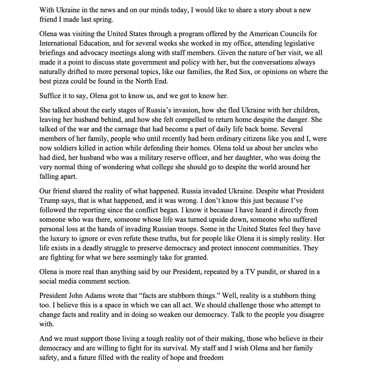 I've been thinking a lot about a friend from Ukraine. What she has experienced is real, &amp; so different from what we hear from the White House. It's imperative we listen to real personal experiences - that's where the truth can be found. Here are my thoughts: #mapoli #SlavaUkraïni