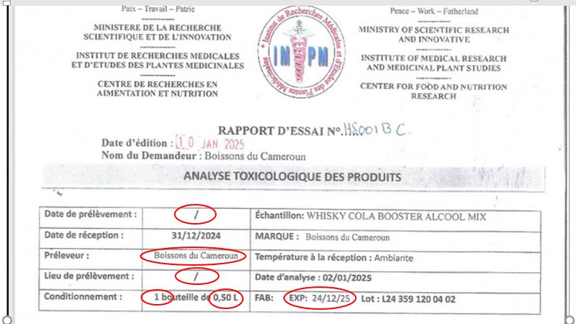 <a href="/TheCameroonianZ/">The Cameroonian 🇨🇲</a> <a href="/MincommerceCMR/">Mincommerce Cameroun</a> Aucune date ni lieu de prélèvement? Really!
Préleveur: Boissons du CMR?
Alors que c'est eux et leur jong qu'on soupçonnent? C'est logique?
Mais on a pire!
Conditionnement: une seule bouteille?
Et 1 blle de 0,5L?
Gizz...dans un volume de cmb de blles et hectolitres embouteillés?⬇️