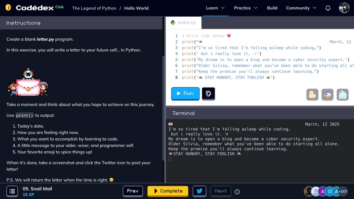 silvyethcode's tweet image. Snail Mail 💌 #CodedexLetter @codedex_io