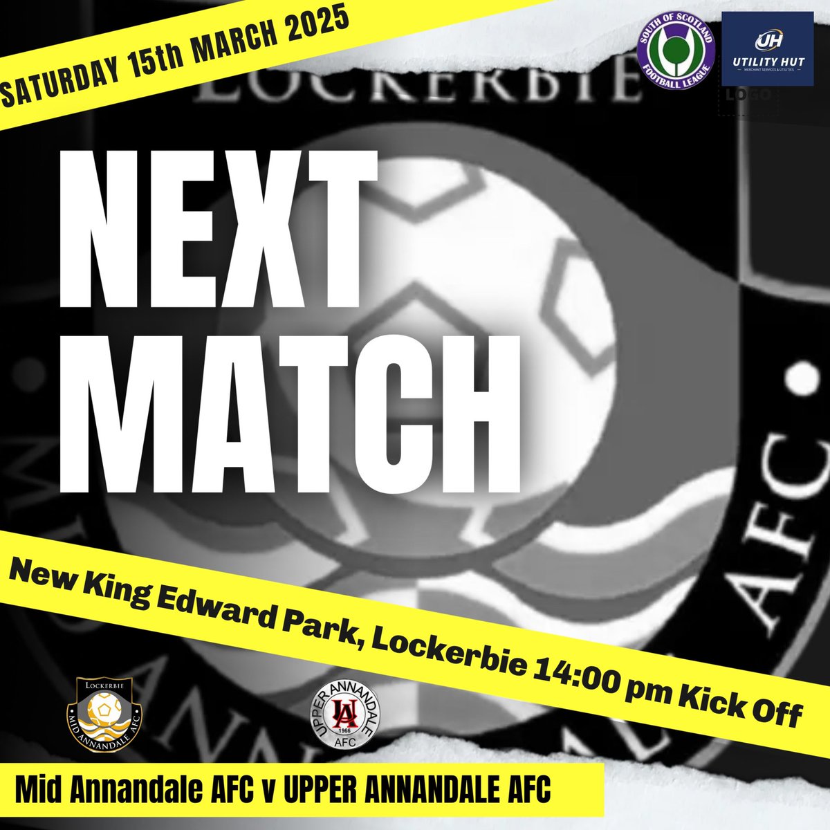 Mid Annandale AFC (@themidsfc) on Twitter photo Senior team home to <a href="/uppers1966/">Upper Annandale FC</a> in the <a href="/UtilityHut/">Utility Hut</a> <a href="/SOSFLeague/">South of Scotland Football League</a> this Saturday. Get along and support the team 🟡⚫️⚽️ Senior team home to <a href="/uppers1966/">Upper Annandale FC</a> in the <a href="/UtilityHut/">Utility Hut</a> <a href="/SOSFLeague/">South of Scotland Football League</a> this Saturday. Get along and support the team 🟡⚫️⚽️