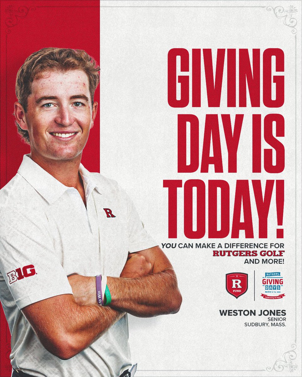 Rutgers Mens Golf (@rumensgolf) on Twitter photo Today is the day! It's <a href="/RUAthletics/">Rutgers Scarlet Knights</a> Giving Day 🎁
Every gift makes a difference for our program – helping enhance our student-athlete experience and give us the tools we need to continue to recruit and succeed!
➡️ go.rutgers.edu/bmyxlh86 Today is the day! It's <a href="/RUAthletics/">Rutgers Scarlet Knights</a> Giving Day 🎁
Every gift makes a difference for our program – helping enhance our student-athlete experience and give us the tools we need to continue to recruit and succeed!
➡️ go.rutgers.edu/bmyxlh86