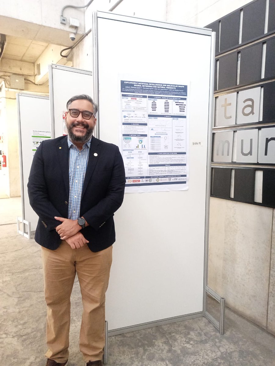 Happy to present our poster on #Graph #NeuralNetworks and #explainableAI on #naturalproducts. Thx to colabs <a href="/difacquim/">José L Medina-Franco</a>, Dr. Lopez-Perez <a href="/usal/">Universidad de Salamanca</a>, the org of 2nd Connections to Sustain Science LATAM <a href="/theNASEM/">National Academies</a> <a href="/UTECuniversidad/">UTEC - U. de Ingeniería & Tecnología</a> and AI session organizers <a href="/mgonzamm/">Miguel González M.</a>. #chemoinformatics