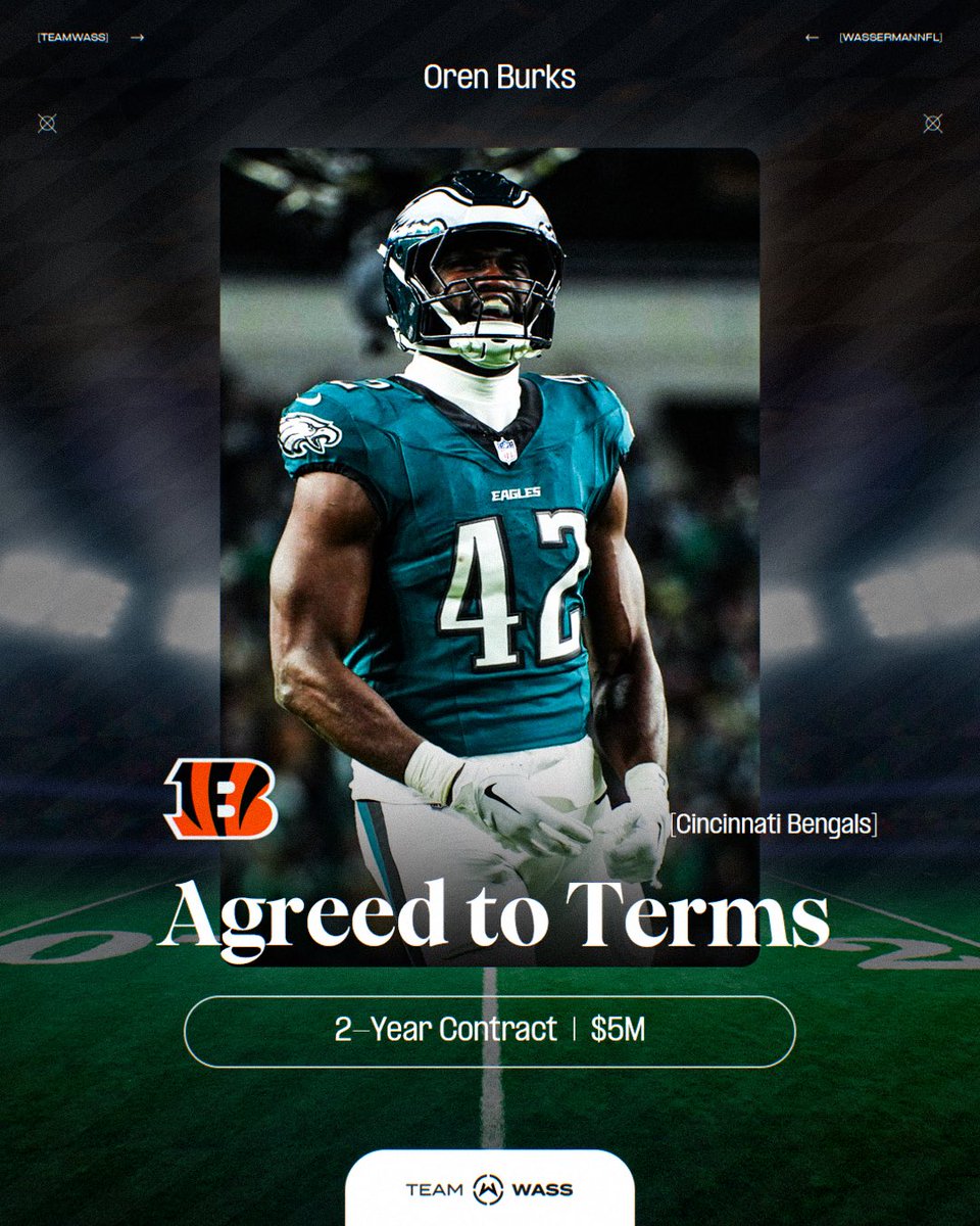 𝒜𝑔𝓇𝑒𝑒𝒹 𝓉𝑜 𝓉𝑒𝓇𝓂𝓈 ✍️

Congratulations to Oren Burks on a 2-year deal with the Bengals!

#TeamWass