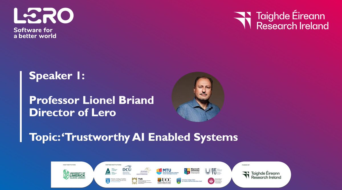 Lero (@lerocentre) on Twitter photo 📢Lero Industry Day
We’re thrilled to announce Professor <a href="/lionel_c_briand/">Lionel Briand</a>, Director of Lero, as a speaker on April 16th!
Topic: "Trustworthy AI Enabled Systems"
👉 Register now: eventbrite.ie/e/lero-industr…
#IndustryDay #AI #TrustworthyAI #TechInnovation #Lero <a href="/UL/">University Of Limerick</a> <a href="/EsportsSRL/">Esports Science Research Lab</a> 📢Lero Industry Day
We’re thrilled to announce Professor <a href="/lionel_c_briand/">Lionel Briand</a>, Director of Lero, as a speaker on April 16th!
Topic: "Trustworthy AI Enabled Systems"
👉 Register now: eventbrite.ie/e/lero-industr…
#IndustryDay #AI #TrustworthyAI #TechInnovation #Lero <a href="/UL/">University Of Limerick</a> <a href="/EsportsSRL/">Esports Science Research Lab</a>