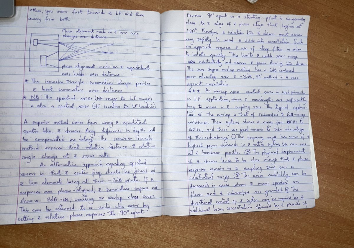 greaterlevi's tweet image. I&apos;ve been studying acoustic crossovers this week... Very interesting and functional study 
Here&apos;s a little piece of my notes on crossover overlap
#acoustics 
#audio 
#soundsystemdesign