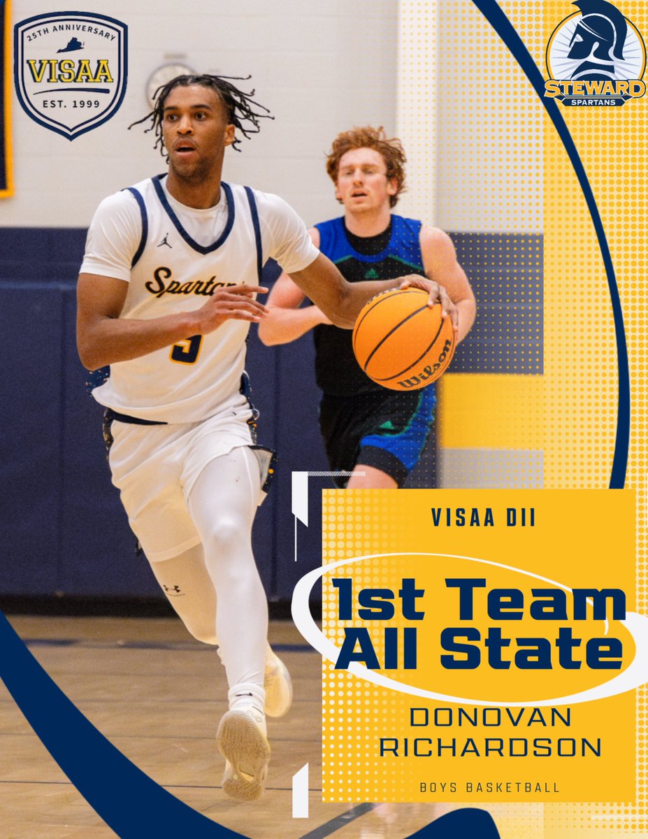 Steward's Boys Varsity Basketball (@stewardbball) on Twitter photo Congratulations to Donovan Richardson ‘25 for being named VISAA DII 1st Team All-State!
The <a href="/SpiderMBB/">Richmond Basketball</a> commit & 1,000 point scorer averaged 16.5 ppg & 5 rpg while shooting 50% from the field! #GoSpartans #804Varsity <a href="/henricosports/">henricosports (from RVA Sports Network)</a> <a href="/804Varsity/">804 Varsity</a> Congratulations to Donovan Richardson ‘25 for being named VISAA DII 1st Team All-State!
The <a href="/SpiderMBB/">Richmond Basketball</a> commit & 1,000 point scorer averaged 16.5 ppg & 5 rpg while shooting 50% from the field! #GoSpartans #804Varsity <a href="/henricosports/">henricosports (from RVA Sports Network)</a> <a href="/804Varsity/">804 Varsity</a>