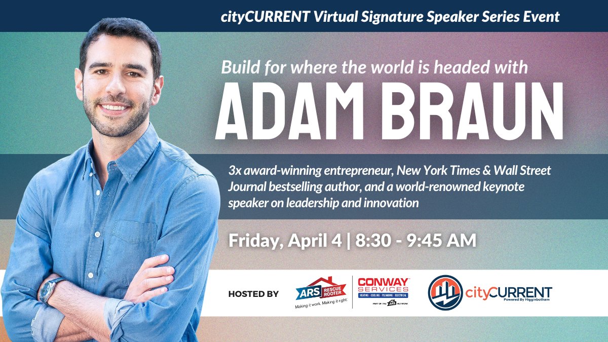 cityCURRENT's tweet photo. In a world of change, successful leaders create the future. Join us on April 4 for a virtual talk with Adam Braun on driving impact and innovation in uncertain times. Register: https://t.co/veAbt6Xonq https://t.co/HxU4QivBLz