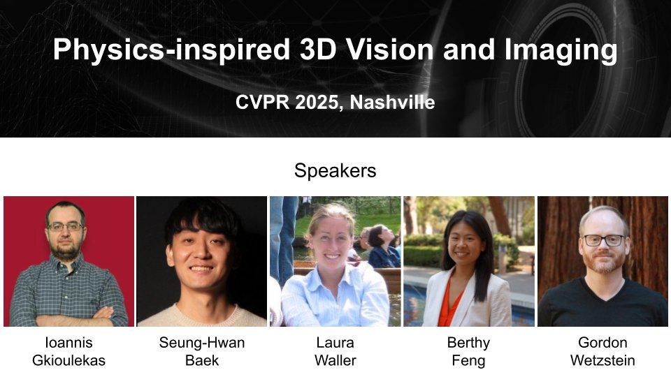 Anagh Malik (@anagh_malik) on Twitter photo 📢📢📢 Come and submit to our workshop on Physics-inspired 3D Vision and Imaging at CVPR 2025!
Speakers 🗣️ include Ioannis Gkioulekas, Laura Waller, Berthy Feng, <a href="/SeungHwanBaek8/">Seung-Hwan Baek</a> and <a href="/GordonWetzstein/">Gordon Wetzstein</a>!
Thanks to coorganizers <a href="/imarhombus/">Benjamin Attal</a>, <a href="/ceciliazhang77/">Cecilia Zhang</a>, <a href="/dorverbin/">Dor Verbin</a> and <a href="/jtompkin/">James Tompkin</a>! 📢📢📢 Come and submit to our workshop on Physics-inspired 3D Vision and Imaging at CVPR 2025!
Speakers 🗣️ include Ioannis Gkioulekas, Laura Waller, Berthy Feng, <a href="/SeungHwanBaek8/">Seung-Hwan Baek</a> and <a href="/GordonWetzstein/">Gordon Wetzstein</a>!
Thanks to coorganizers <a href="/imarhombus/">Benjamin Attal</a>, <a href="/ceciliazhang77/">Cecilia Zhang</a>, <a href="/dorverbin/">Dor Verbin</a> and <a href="/jtompkin/">James Tompkin</a>!