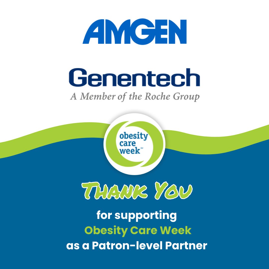 Thank you, Eli Lilly, for supporting #ObesityCareWeek at the Diamond-level, Novo Nordisk, for supporting at the Silver-level, Regeneron, for supporting at the Bronze-level, Amgen and Genentech, for supporting at the Patron-level. (1/2)