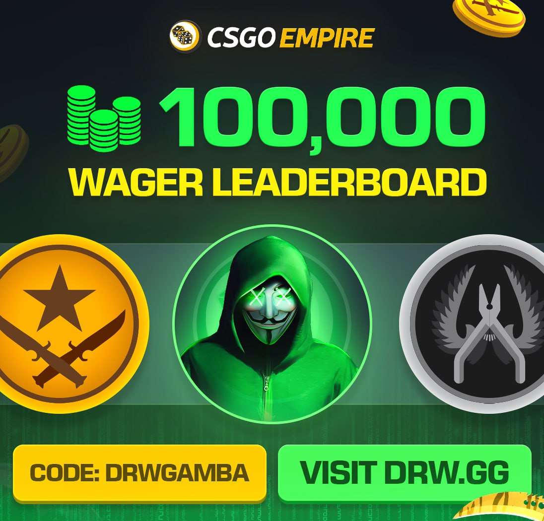 🧨¡Anuncio nuevo sponsor!🧨
Bienvenido al canal <a href="/CSGOEmpire/">CSGOEmpire</a> 

 💸🎁Sorteo de 500c (100 * 5 ganadores)🎁💸
1) Seguir <a href="/DrWgamba/">Dr. W</a> 
2) Registrate en csgoempire.com/r/DrWgamba
3) RT, like y menciona a 2 amigos

Mas información drw.gg ⚡️
