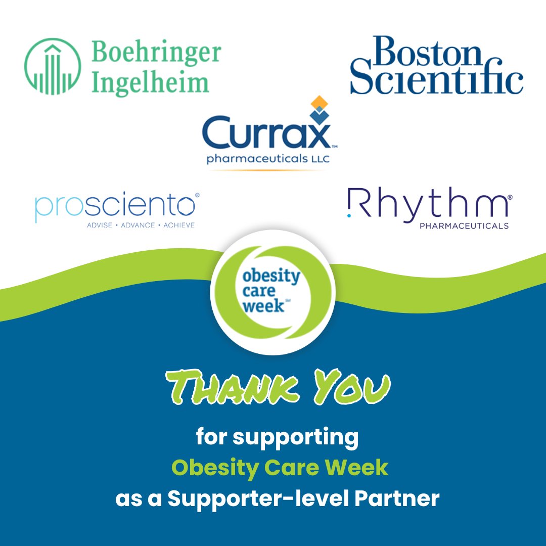Boehringer Ingelheim, Boston Scientific, Currax Pharmaceuticals, Prosciento and Rhythm Pharmaceuticals, for supporting at the Supporter-level! Together, we’re transforming the way obesity is cared for and understood—thank you for being part of the change! (2/2)