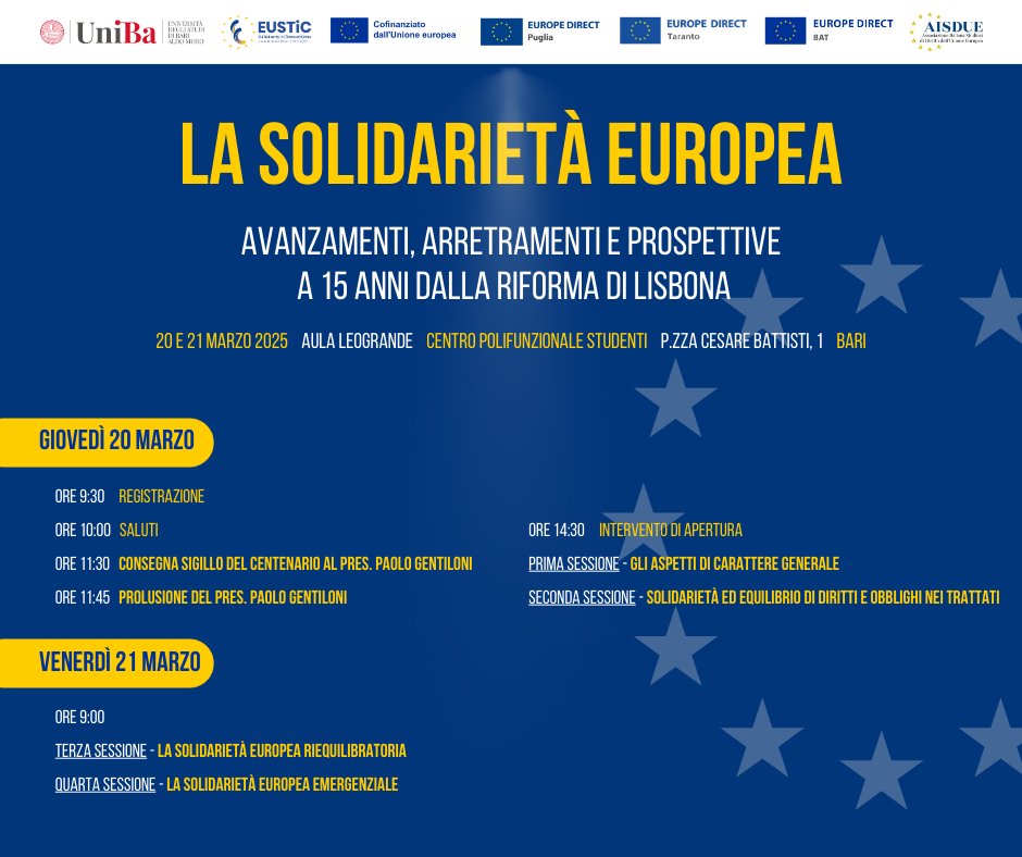 eudirecttaranto's tweet photo. 📣Il 20 e 21 marzo, appuntamento a #Bari, in Aula Leogrande di @unibait per discutere di passato, presente e futuro dell'#Europa e dell'#UE 🇪🇺
Onorati di avere ns ospite il già Commissario UE e Presidente @PaoloGentiloni 

Programma 🖇️ https://t.co/6f5iBACy1E

#EuropeDirect https://t.co/pablzGFF9F