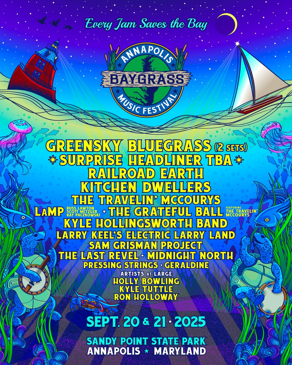 📷All aboard, Baygrassers!   We are thrilled to reveal the 𝟮𝟬𝟮𝟱 𝗔𝗻𝗻𝗮𝗽𝗼𝗹𝗶𝘀 𝗕𝗮𝘆𝗴𝗿𝗮𝘀𝘀 𝗠𝘂𝘀𝗶𝗰 𝗙𝗲𝘀𝘁𝗶𝘃𝗮𝗹 𝗟𝗶𝗻𝗲𝘂𝗽!
✷September 20 &amp; 21 • Sandy Point State Park • 
baygrassfestival.com/tickets