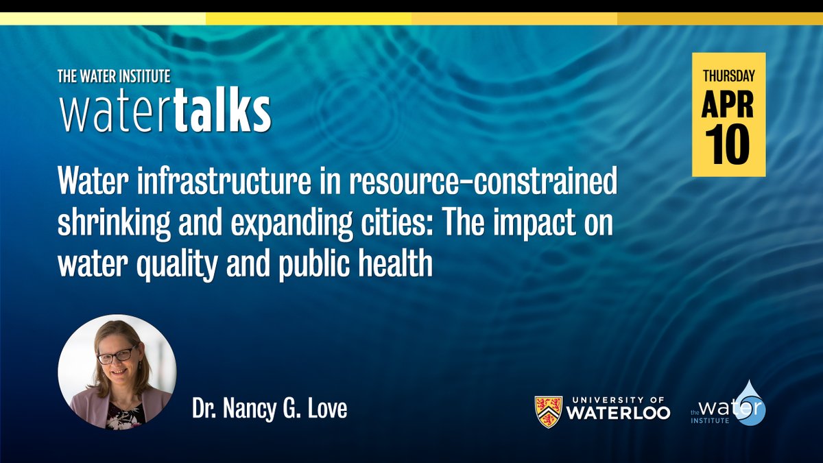 water_institute's tweet photo. Join us for the next #WaterTalk featuring Dr. Nancy Love. Sheโll explore how urban water infrastructure is impacted by population shifts in shrinking & expanding citiesโplus the public health risks & opportunities.
๐
April 10 | DC 1302
โจ๐ Register: https://t.co/mrlIHXb3Qs https://t.co/uBwqaYLoCC
