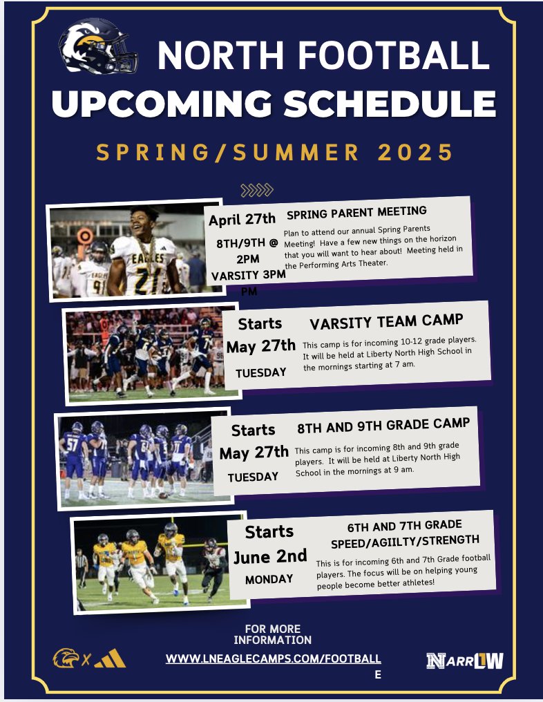 Lots of things are happening in the coming months! Parents, please plan to attend the parent meeting &amp; please get your athlete signed up for camp!  We are excited to get things up and running!  If you have questions, please contact Coach Lierman. 
Email: andrew.lierman@lps53.org