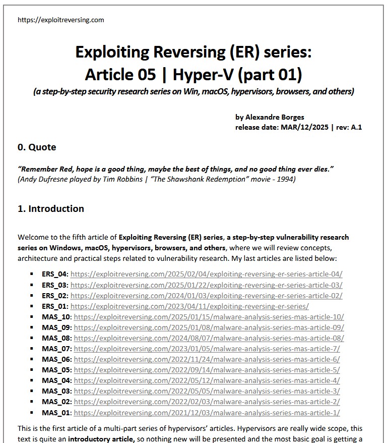 Alexandre Borges (@ale_sp_brazil) on Twitter photo The fifth article (57 pages) of the Exploiting Reversing Series (ERS) is available on:
exploitreversing.com/2025/03/12/exp…
I would like to thank Ilfak Guilfanov <a href="/ilfak/">Ilfak Guilfanov</a> and Hex-Rays SA <a href="/HexRaysSA/">Hex-Rays SA</a> for their constant and uninterrupted support, which have helped me write these articles over The fifth article (57 pages) of the Exploiting Reversing Series (ERS) is available on:
exploitreversing.com/2025/03/12/exp…
I would like to thank Ilfak Guilfanov <a href="/ilfak/">Ilfak Guilfanov</a> and Hex-Rays SA <a href="/HexRaysSA/">Hex-Rays SA</a> for their constant and uninterrupted support, which have helped me write these articles over