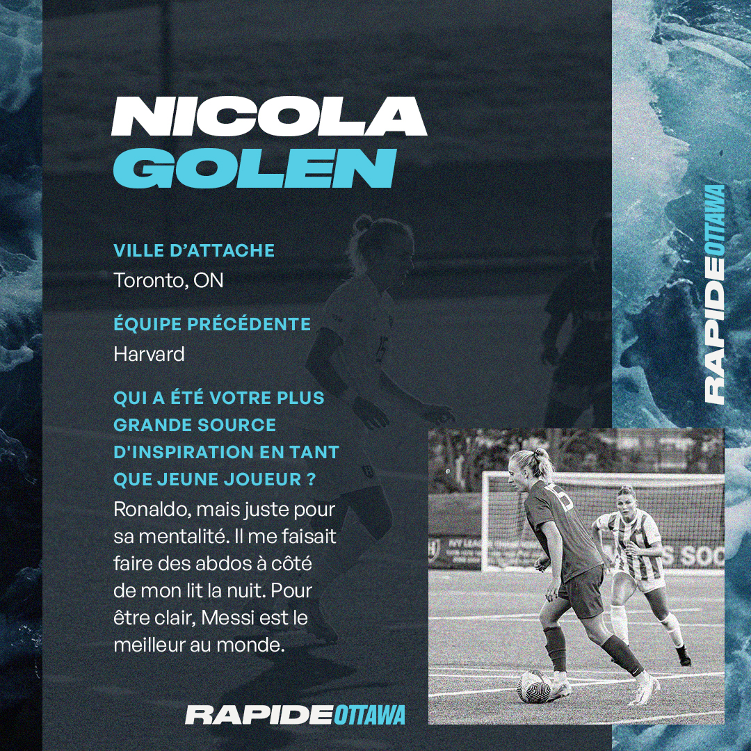 ottrapidfc's tweet image. 🚨 𝗪𝗘𝗟𝗖𝗢𝗠𝗘 𝗡𝗜𝗖𝗢𝗟𝗔 𝗚𝗢𝗟𝗘𝗡! 🚨

Ottawa Rapid FC adds Nicola Golen, a versatile winger &amp;amp; fullback from Toronto, ON! With experience in League1 Ontario, Olympique Lyonnais Reserves, and Harvard, she’s ready to make an impact.

💙🪽 Welcome to Ottawa, Nicola!