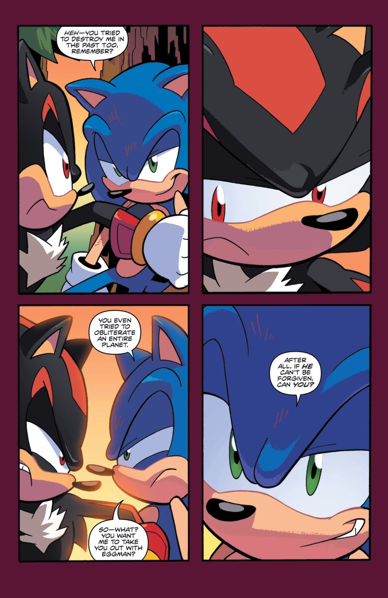 Apples and Oranges.

Shadow just tried to destroy the world once (and was manipulated into doing so to begin with), Eggman has tried to conquer it hundreds of times over the years. 

You can play this card once, Sonic. If you keep throwing a mistake in someone's face, then you