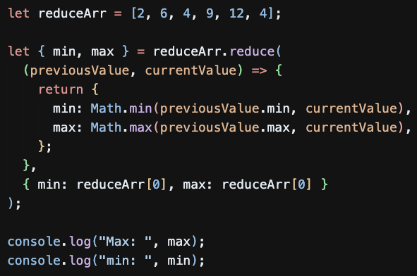 Leveled up the solution! Solved the max/min array problem using the reduce method. Also refreshed my knowledge of array &amp; object destructuring.
#JavaScript #Angular #CodingJourney