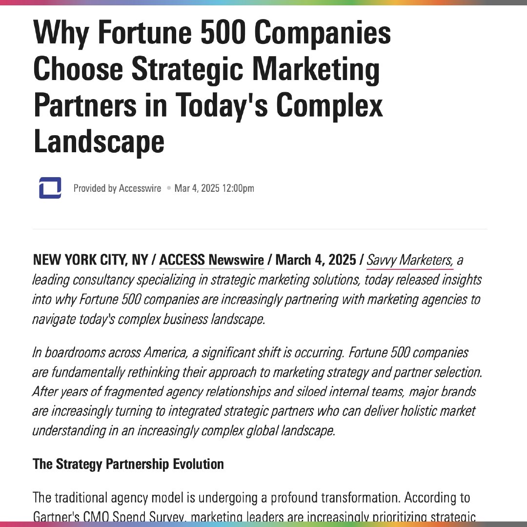 SavvyMarketers1's tweet photo. In today's complex market landscape, Fortune 500 companies are partnering with strategic marketing firms that offer comprehensive, data-driven insights and a holistic approach to market analysis.

https://t.co/ZWv1S6qVAe

#StrategicMarketing #Fortune500 #MarketLeadership https://t.co/7fcSgUhRCP