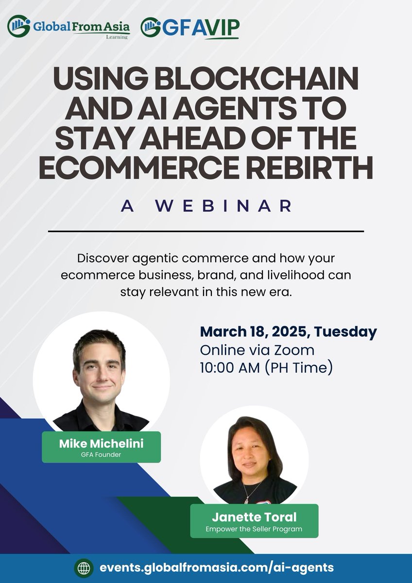 michelini's tweet photo. Join with Me and our expert Janette Toral to deep dive using Blockchain and AI Agents to Stay Ahead of the Ecommerce Rebirth!
AI agents + Blockchain = The future of commerce!🚀
Registration Link in comments! 👇
#ecommerce #AI #Blockchain #ecommercefuture https://t.co/OBiXzsIgAl