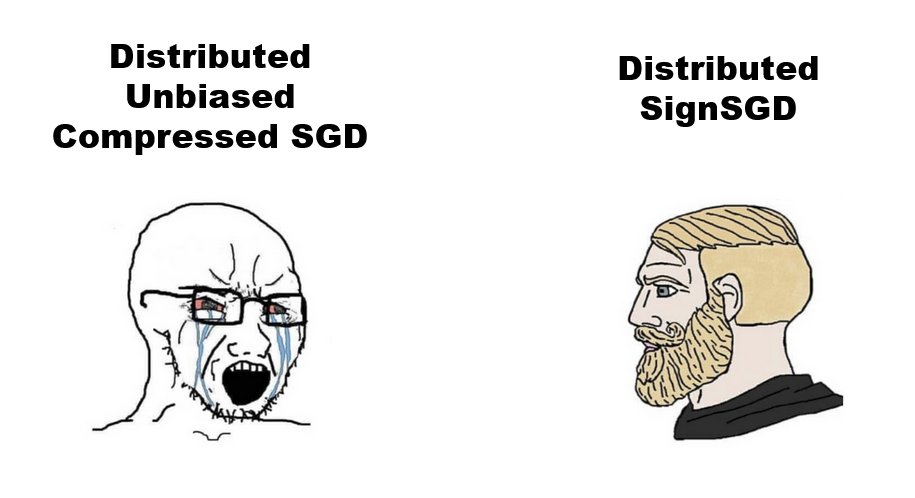 EneaMC's tweet image. We asked SDEs for wisdom. They said: ‘DSignSGD = Chad, DCSGD = Sad.’💀🔥 #Oral #AISTATS2025
Noise hits compression differently!
📉 DCSGD crumbles under large & heavy-tailed noise.
💪 DSignSGD? Still rocks.
📜 Scaling rules for Distributed Learning!👇
arxiv.org/abs/2502.17009
