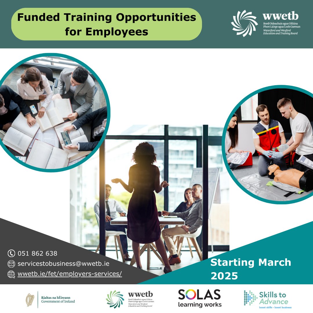 WWETBofficial's tweet photo. We've got funded training courses designed for employees in health &amp; welfare and leadership starting in March - visit our website to view courses: https://t.co/bYuTtL4Lyi

Contact the Services to Business team to find out more:

📞 051 301 500
📧 servicestobusiness@wwetb.ie https://t.co/w1aTZg8Ey8