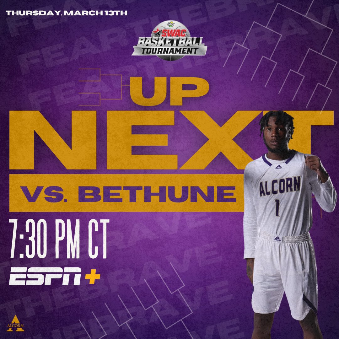 Alcorn State Men’s Basketball (@bravesmbb) on Twitter photo UP NEXT🔥🏀
🆚 <a href="/BCUhoops/">🏀Bethune-Cookman Men's Basketball</a>
⏰ : 7:30 PM CT
📍: Atlanta, GA
📺: ESPN+
#𝐅𝐄𝐀𝐑𝐓𝐇𝐄𝐁𝐑𝐀𝐕𝐄 #𝐀𝐋𝐖𝐀𝐘𝐒𝐀𝐋𝐂𝐎𝐑𝐍 UP NEXT🔥🏀
🆚 <a href="/BCUhoops/">🏀Bethune-Cookman Men's Basketball</a>
⏰ : 7:30 PM CT
📍: Atlanta, GA
📺: ESPN+
#𝐅𝐄𝐀𝐑𝐓𝐇𝐄𝐁𝐑𝐀𝐕𝐄 #𝐀𝐋𝐖𝐀𝐘𝐒𝐀𝐋𝐂𝐎𝐑𝐍