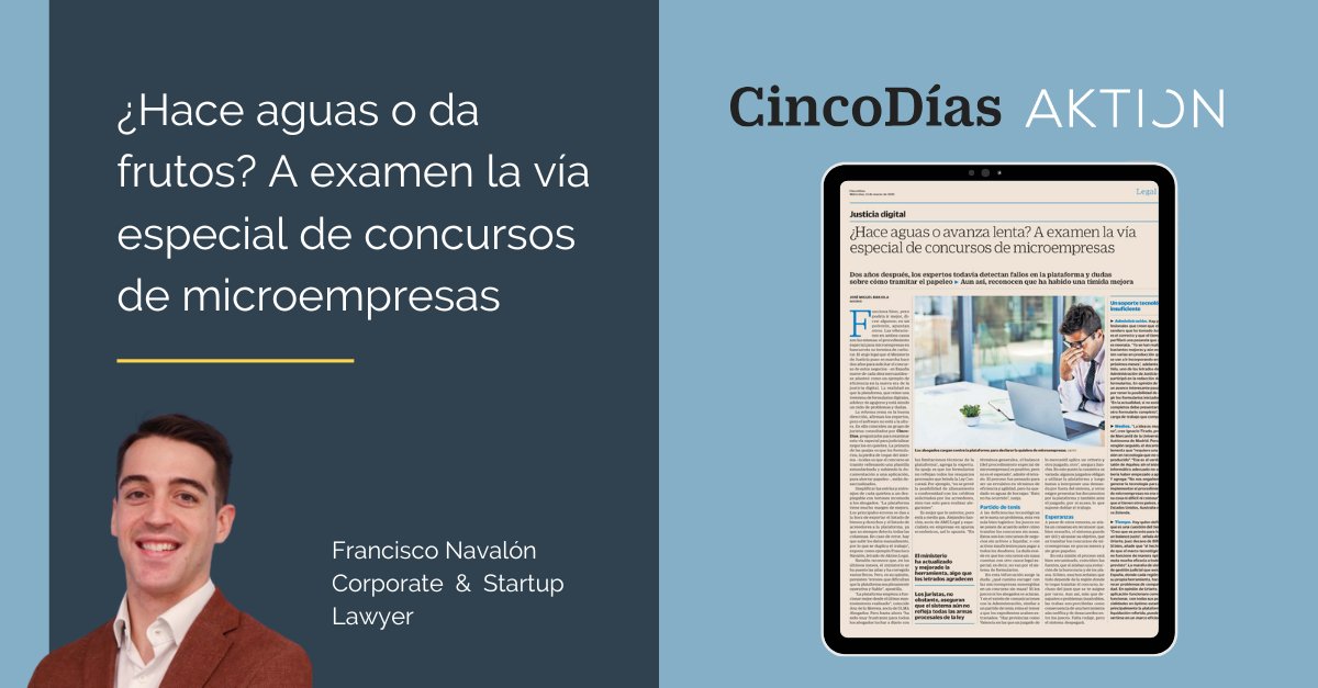 AKTION LEGAL (@aktionlegal) on Twitter photo ¿Hace aguas o da frutos? A examen la vía especial de concursos para microempresas.
<a href="/Fran_Navalon/">Fran Navalón</a> y otros expertos analizan en <a href="/CincoDiascom/">CincoDiascom</a> el funcionamiento del procedimiento para micropymes en quiebra.
acortar.link/i8mBLH ¿Hace aguas o da frutos? A examen la vía especial de concursos para microempresas.
<a href="/Fran_Navalon/">Fran Navalón</a> y otros expertos analizan en <a href="/CincoDiascom/">CincoDiascom</a> el funcionamiento del procedimiento para micropymes en quiebra.
acortar.link/i8mBLH