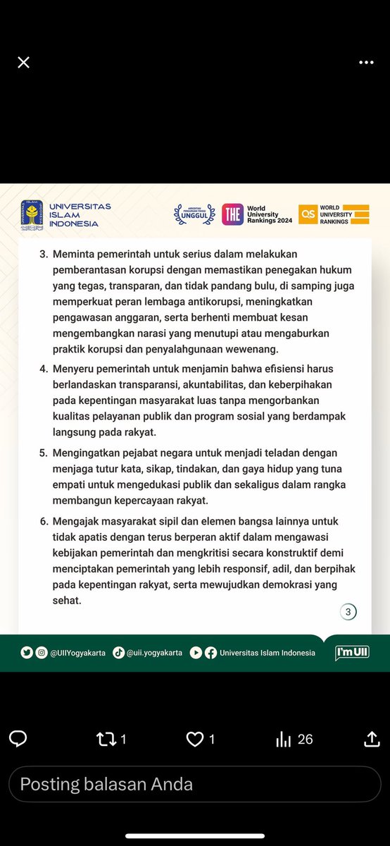 Ubaidullah_Sdq's tweet photo. Terima kasih kepada mas Fathul Wahid dan seluruh civitas akademika UII yang telah mewakili suara dan rasa kami. Menunggu PT lain untuk bersuara sepadan sambil menahan dahaganya ramadlon. https://t.co/86hxD1Dem3