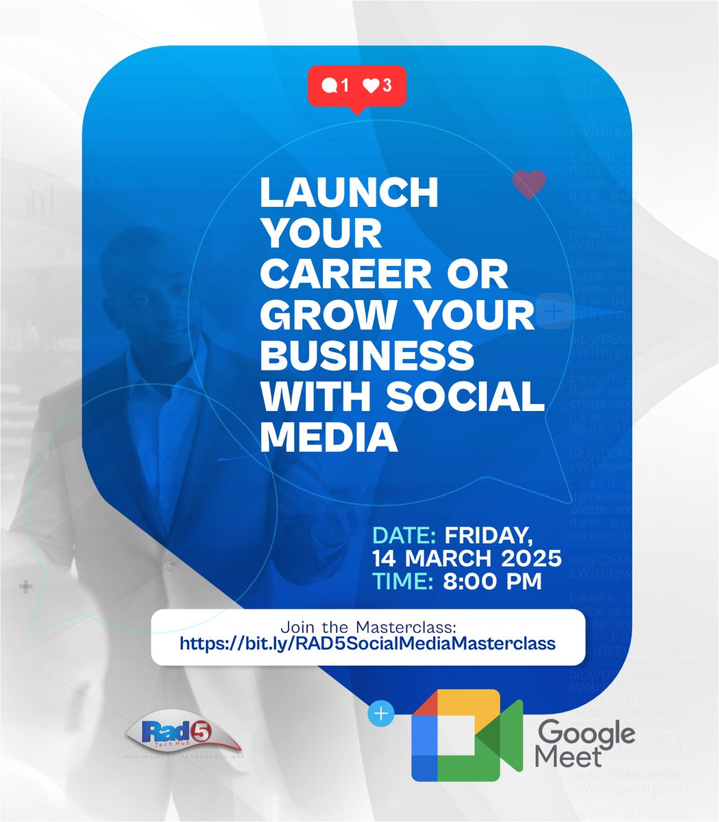 Unlock a world of job opportunities in Africa's thriving social media landscape!

Join our FREE RAD5 Masterclass this Friday, 14th March 2025, to discover how you can start a career and earn as a social media specialist or content creator.

bit.ly/RAD5SocialMedi…

#RAD5TechHub