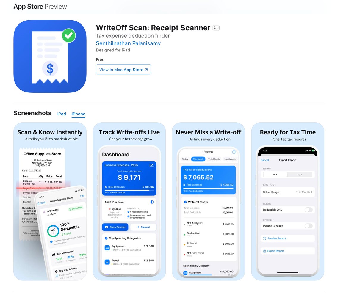 senthilsnap's tweet photo. After 3 rejections and countless cups of coffee, my receipt scanning app, WriteOff Scanner, is finally live on the App Store! 🚀

Helping freelancers &amp; solopreneurs track tax deductions effortlessly.

Check it out! https://t.co/rfOPLQPNtg https://t.co/rh6XKvu1Q0