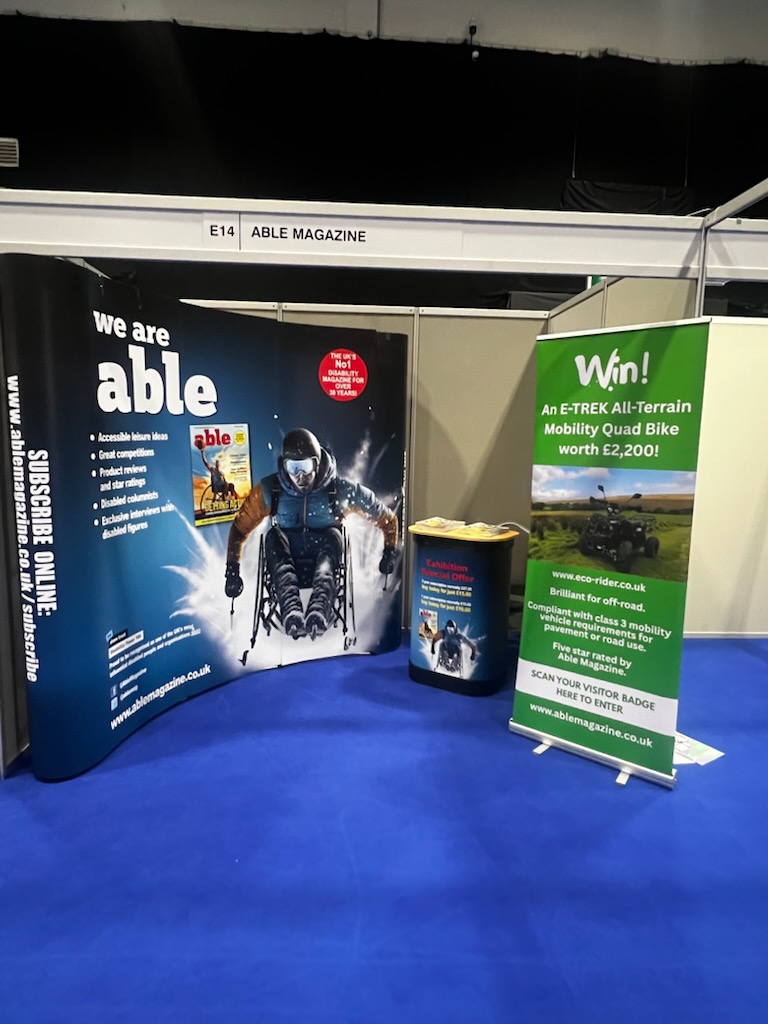 We're all set up for the Kidz to Adultz Middle exhibition.

Visit us on stand E14, pick up a free copy of Able Magazine and enter our competition to win an Eco Rider E-TREK All-Terrain Mobility Quad Bike.

📍Coventry Building Society Arena 
⏰ 9.30am - 4pm