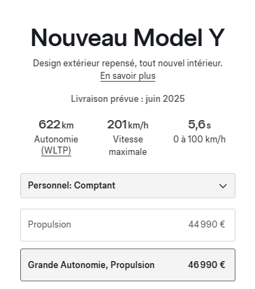 powl_d's tweet photo. Bon les gars : Tesla Model Y Propulsion ou Tesla Model Y Propulsion LongRange ? 2000€ de différence mais l'une livrée en mai, l'autre en juin... Et moi, piéton à partir du 5 avril 😅 Trop de dilemme ! 🚗⚡️ #Tesla #ChoixDifficile https://t.co/V2FjthGCPN