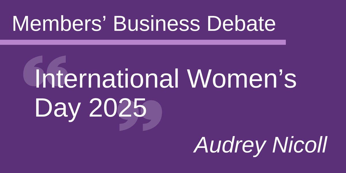 Scottish Parliament (@scotparl) on Twitter photo Members' Business Debate | <a href="/Audrey4ASNK/">Audrey Nicoll MSP</a> will lead a debate on International Women’s Day 2025 this afternoon.
Watch from around 5:10pm ow.ly/TTQQ50Vgzc5 #IWD2025 Members' Business Debate | <a href="/Audrey4ASNK/">Audrey Nicoll MSP</a> will lead a debate on International Women’s Day 2025 this afternoon.
Watch from around 5:10pm ow.ly/TTQQ50Vgzc5 #IWD2025
