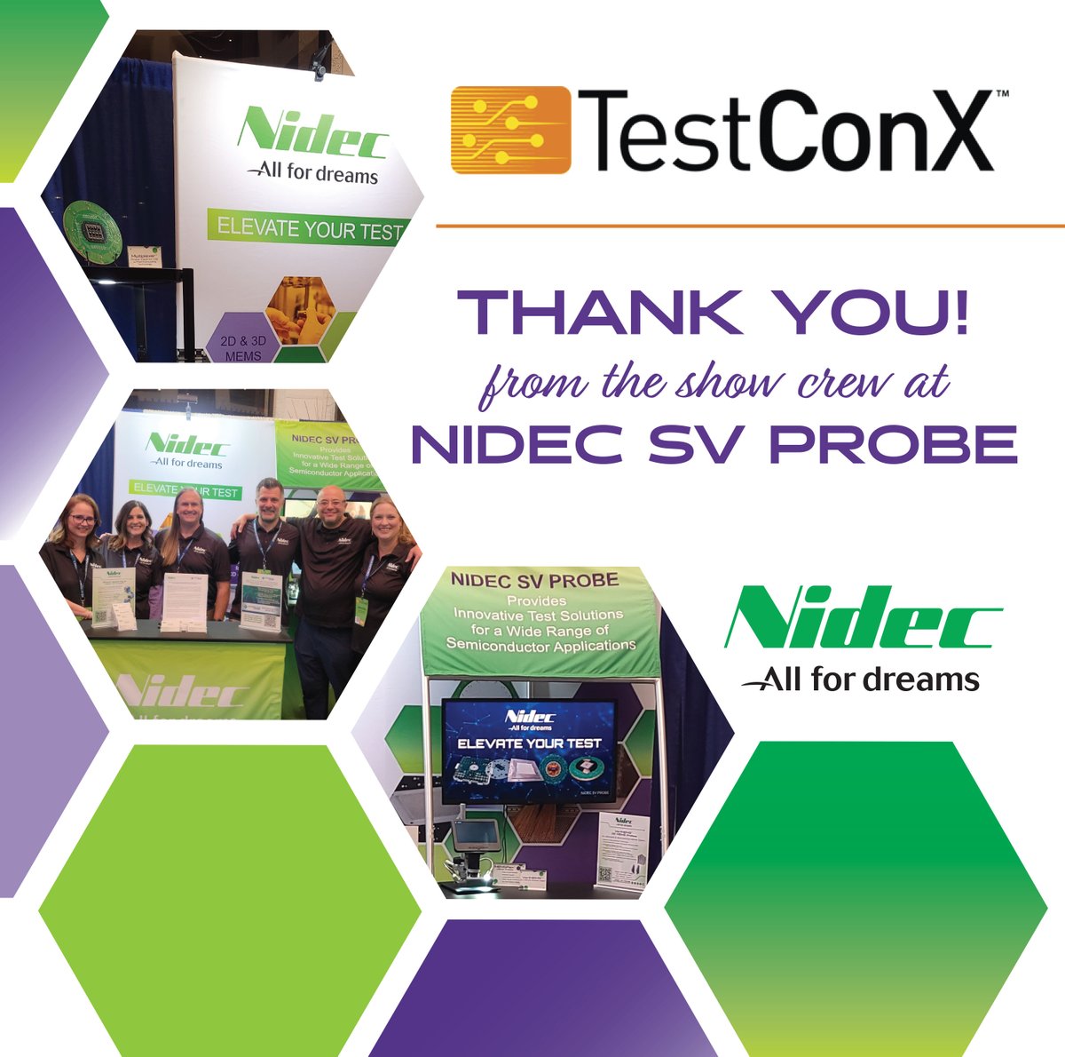 nidecsvprobe's tweet image. Nidec SV Probe would like to thank everyone that stopped by our TestConX booth last week in Arizona! This event was packed with informative technical sessions, 2-day EXPO and plenty of networking opportunities. See you at TestConX in 2026!

#semiconductortest #probecards #MEMS