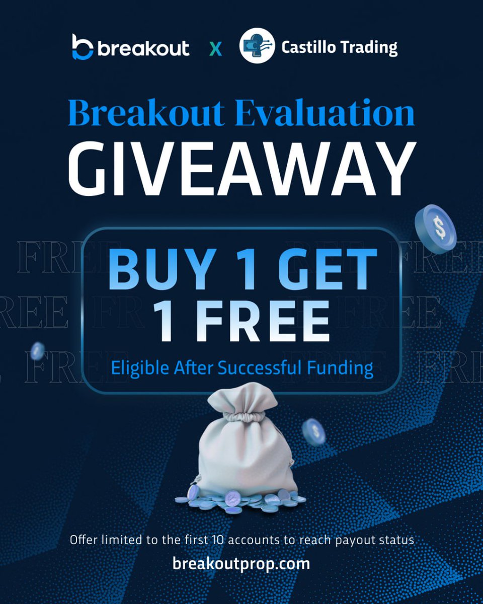 Evaluation Giveaway <a href="/breakoutprop/">Breakout</a> !

Rules:
Earn a free account of the same size when payout phase is achieved on any evaluation (free account promo applies only to first-time purchases)

How to Participate
1) Users must register a Breakout account using code: JLPDNT

2) Users
