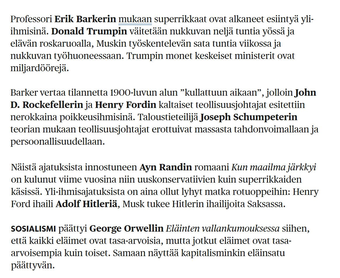 Saska Saarikoski kirjoittaa Helsingin Sanomissa tänään Trumpin hallintoa tukevista miljardööreistä ja nostaa siinä samalla esiin Ayn Randin.  

Tässähän on eräänä harvoista Suomen Rand-tutkijoista lähes velvollisuus kommentoida, joten teenpä ketjun.