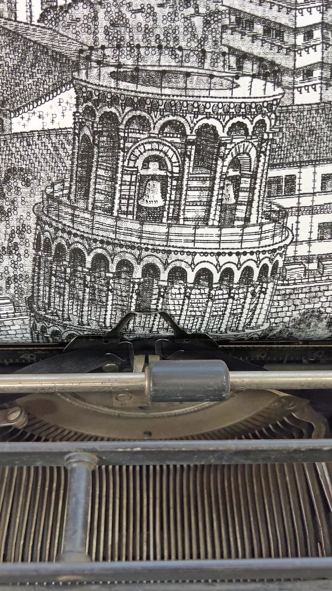 jjcook9628's tweet image. In 2001, my first family holiday was to Italy, where 5-year-old me became obsessed with the Leaning Tower of Pisa. My latest typewriter print celebrates this trip, with references from an old VHS tape including the ‘leaning tower of dustbins,’ a very real sight in Pisa #artist