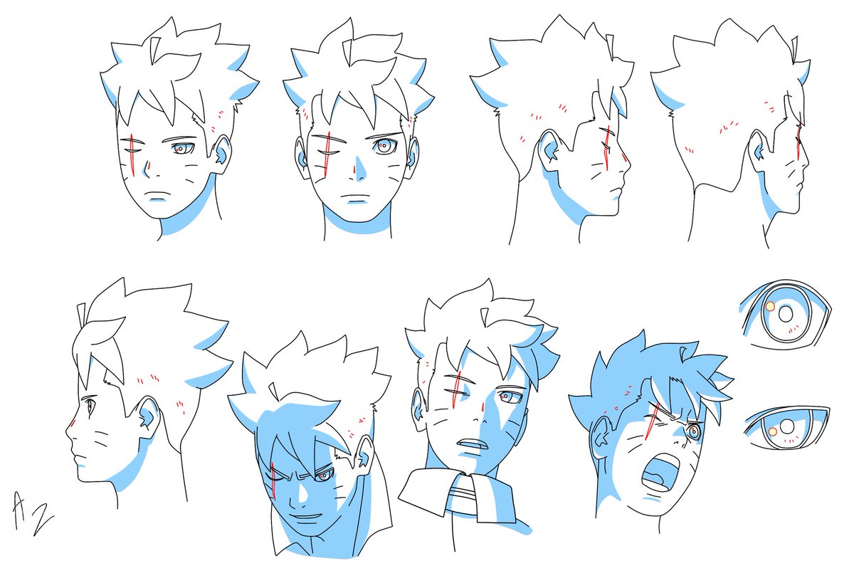 I was originally planning on doing an illustration but was pretty tired of looking for references and ikemoto keeps drawing his hair differently every time so I decided to make a character sheet, I tried my best to keep him looking like Boruto.
#BorutoTwoBlueVortexCh20 #BORUTO
