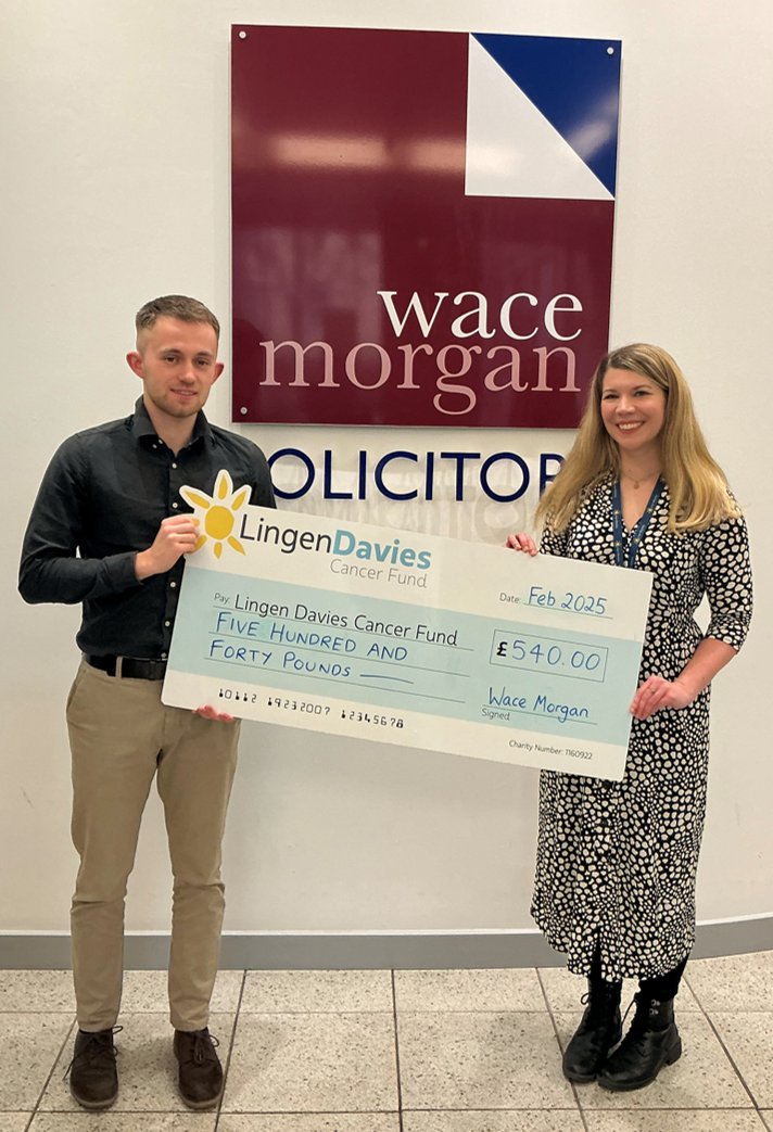 Ben Hartshorne, our Business Support Admin and Chair of our Staff Social Committee, recently handed over a cheque for £540 to <a href="/LingenDavies/">Lingen Davies Cancer Support</a>, our dedicated charity of 2024. This amount was raised last year through staff-nominated events, including sweepstakes and bake sales 🍰