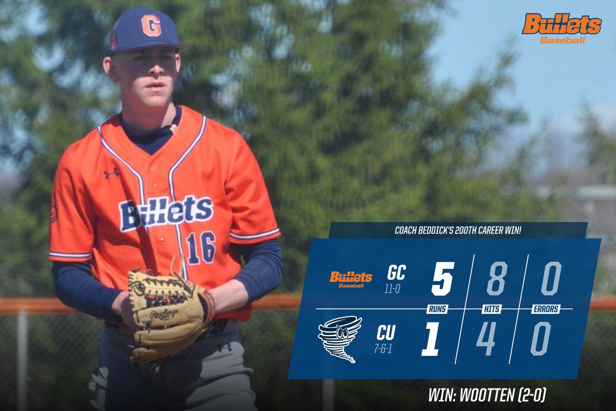 Gettysburg Baseball (@gburgbase) on Twitter photo BULLETS (11-0) WIN!
Gettysburg 5 | Centenary (NJ) 1
The Bullets break open a scoreless game in the 5th with a Burke 2 R 3B and Pistner 3 run HR!
Bullets pitching scattered 4 hits behind an impressive start by Wootten (W, 5 IP, 1 H, 0 R, 2 BB, 2K!
<a href="/gburgbullets/">Gettysburg College Athletics</a> | <a href="/gettysburg/">Gettysburg College</a> BULLETS (11-0) WIN!
Gettysburg 5 | Centenary (NJ) 1
The Bullets break open a scoreless game in the 5th with a Burke 2 R 3B and Pistner 3 run HR!
Bullets pitching scattered 4 hits behind an impressive start by Wootten (W, 5 IP, 1 H, 0 R, 2 BB, 2K!
<a href="/gburgbullets/">Gettysburg College Athletics</a> | <a href="/gettysburg/">Gettysburg College</a>