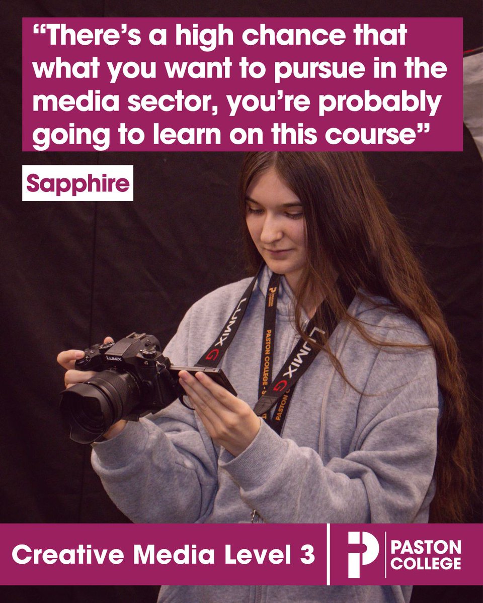 On our Creative Media course you will develop the underpinning knowledge and skills needed for a future career in the media sector.

Find out more: paston.ac.uk/16-18/subject-…