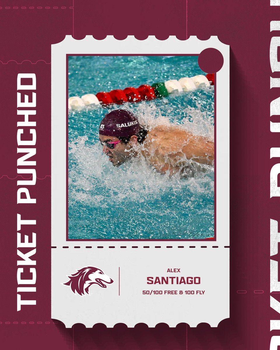 🎟️ = PUNCHED

Alex Santiago has clinched a spot in the 2025 NCAA Championships in the 50-yard freestyle, 100-yard freestyle, and 100-yard butterfly!

Time to bring home some more hardware...

#Salukis | #RunWithUs