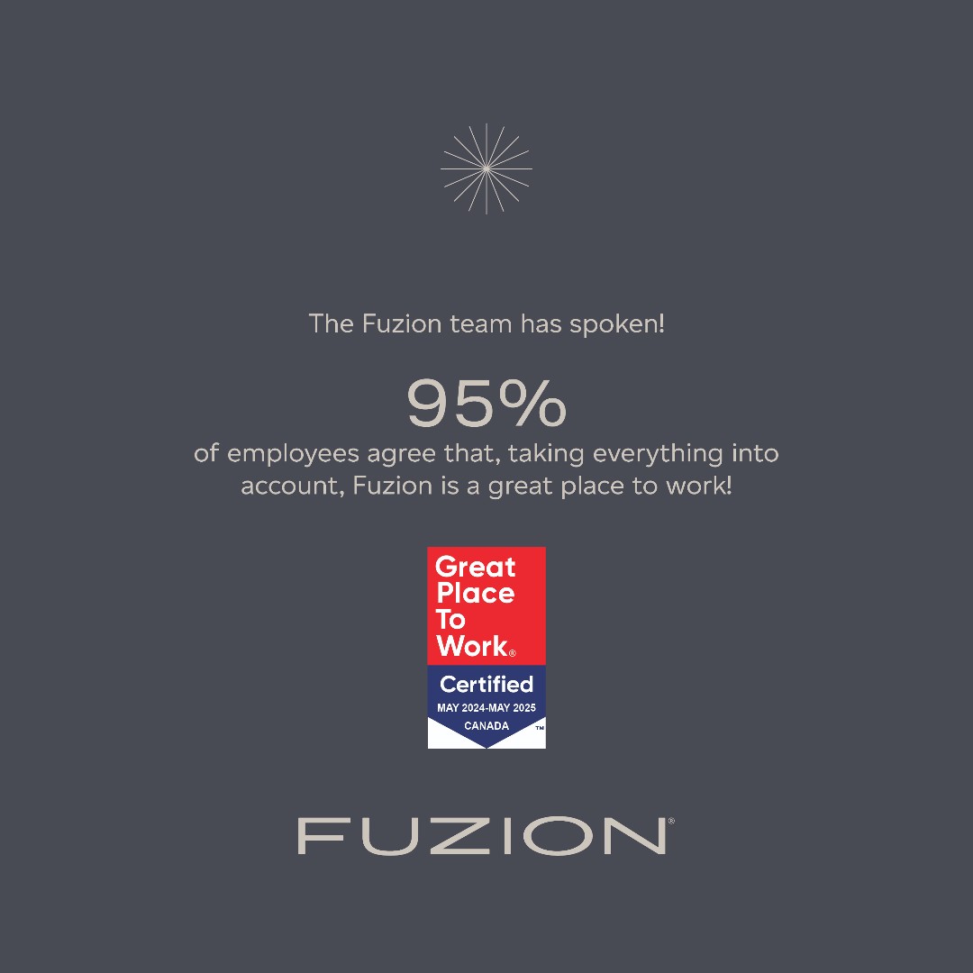 The Fuzion team has spoken! 🌟 With 95% of our employees agreeing that, all things considered, Fuzion is a great place to work, we're incredibly proud of the positive and supportive culture we've built together! #GreatPlaceToWork