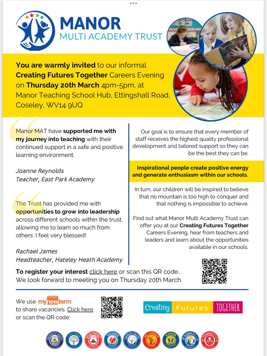 ManorTeachingSchoolHub (@manorteach) on Twitter photo On Thursday 20th March at 4pm Manor MAT are opening the doors to those who wish for an opportunity to talk about exciting career opportunities across the Trust. <a href="/ManorMATrust/">Manor Multi Academy Trust</a> #careeropportunities #talk #exciting On Thursday 20th March at 4pm Manor MAT are opening the doors to those who wish for an opportunity to talk about exciting career opportunities across the Trust. <a href="/ManorMATrust/">Manor Multi Academy Trust</a> #careeropportunities #talk #exciting