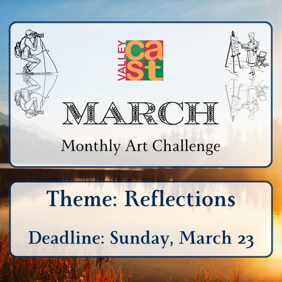 March Art Challenge theme is Reflections! 

📩Email Mary.Laliberte@openskycs.org a photo of your creations by Sunday, March 23 

📑Limit of 5 entries. Please include a name for artist credit. A title for your artwork can be included but is not required. 

openskycs.org/news-events/ev…