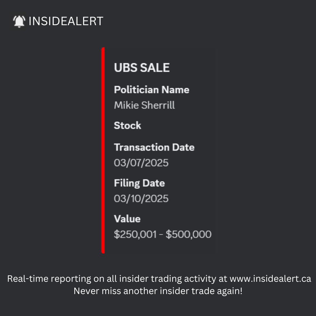 insidealertca's tweet image. On March 10, Mikie Sherrill filed a $UBS sale: